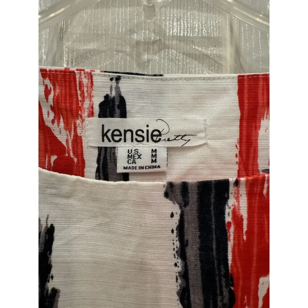 KENSIE Sleeveless Cotton Fit & Flare Women's M Summer Lined Mini Dress White Red - Picture 4 of 6